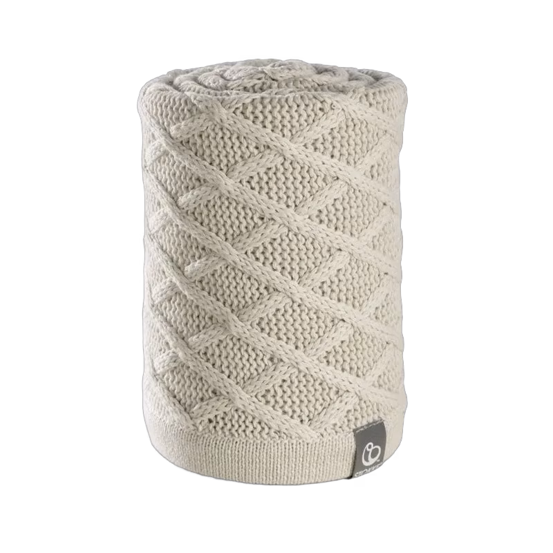 Stokke stickad filt med tryckknapp, cable cream