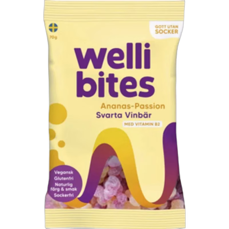 Wellibites Ananas-Passion & Svarta vinbär 70 g