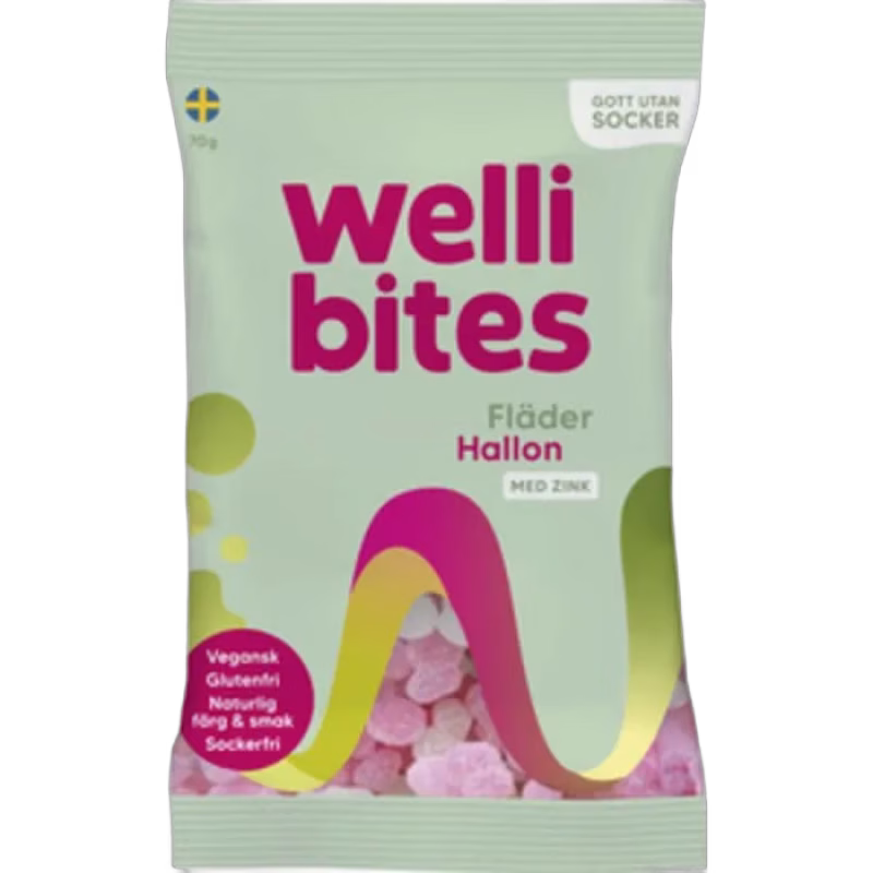 Wellibites Fläder & Hallon 70 g