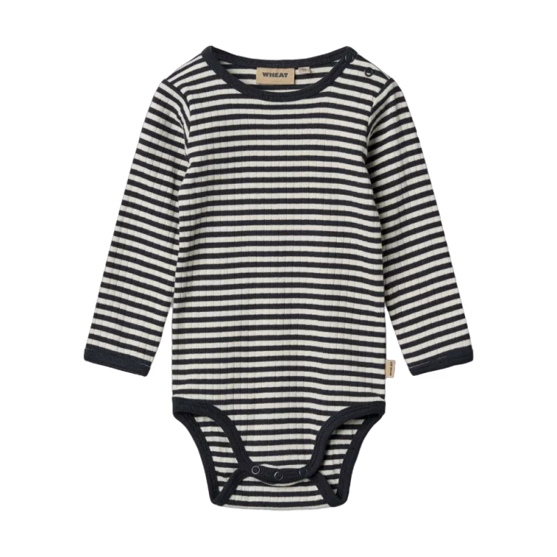 WHEAT Långärmad Body Berti Navy Rib Stripe